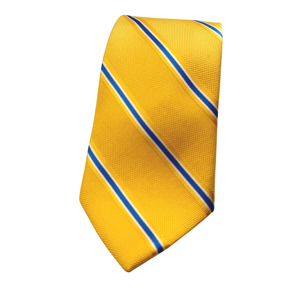 Brooks Brothers Necktie Men OS Yellow Blue White‎ Striped Repp Stain Resistant